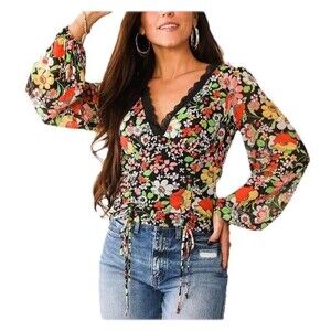 Willow & Root Top M Floral Mesh Boho Grunge Y2K Babydoll Fairy